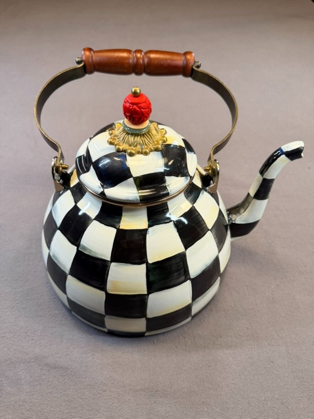 MacKenzie-Childs 89236 Courtly Check Enamel Tea Kettle - 3 Quart